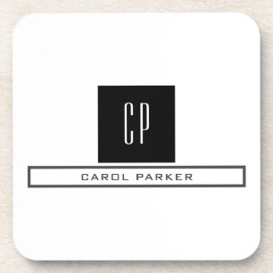 Modern Monogram Professional Plain Simple Name Coaster