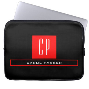 Modern Monogram Professional Plain Simple Name  Laptop Sleeve