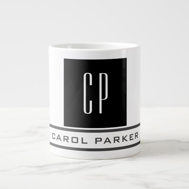 Modern Monogram Professional Plain Simple Name Large Coffee Mug (Front)