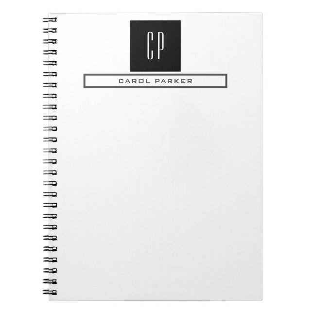 Modern Monogram Professional Plain Simple Name Notebook (Front)