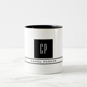Modern Monogram Professional Plain Simple Name Two-Tone Coffee Mug