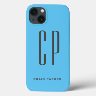 Modern Monogram Professional Plain Simple Sky Blue iPhone 13 Case