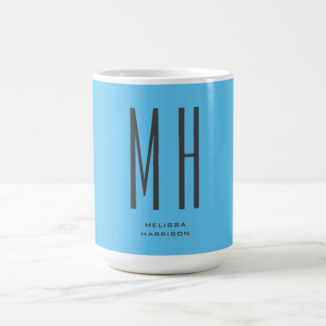 Modern Monogram Professional Plain Simple Sky Blue Coffee Mug (Center)