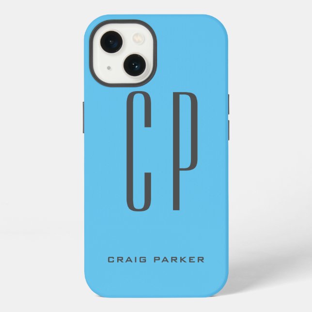Modern Monogram Professional Plain Simple Sky Blue iPhone Case (Back)