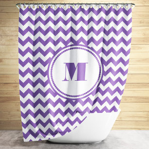 Modern Monogram Purple Chevron Shower Curtain