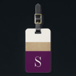Modern Monogram Purple Gold Striped | Luggage Tag<br><div class="desc">Modern and chic,  this luggage features bold purple and gold stripes and a customisable monogram. Add you name and address to the back for a truly personalised luggage tag.</div>