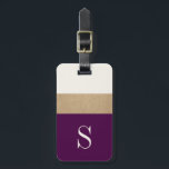 Modern Monogram Purple Gold Striped | Luggage Tag<br><div class="desc">Modern and chic,  this luggage features bold purple and gold stripes and a customisable monogram. Add you name and address to the back for a truly personalised luggage tag.</div>
