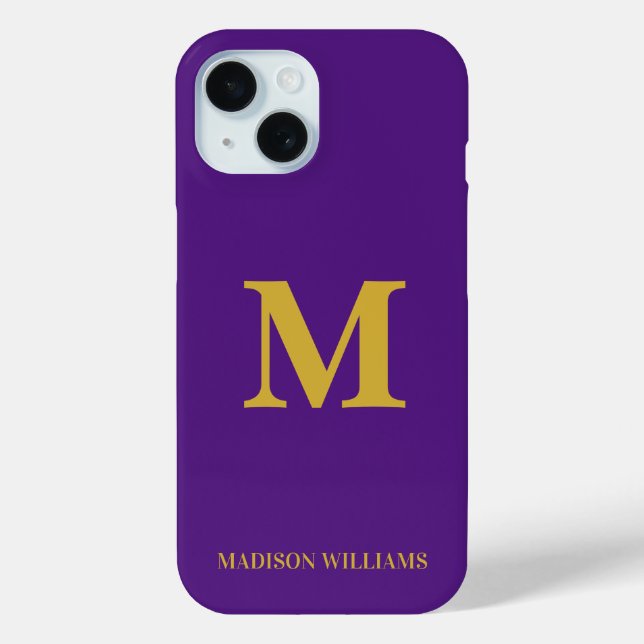 Modern Monogram Purple & Gold Stylish Minimalist Case-Mate iPhone Case (Back)