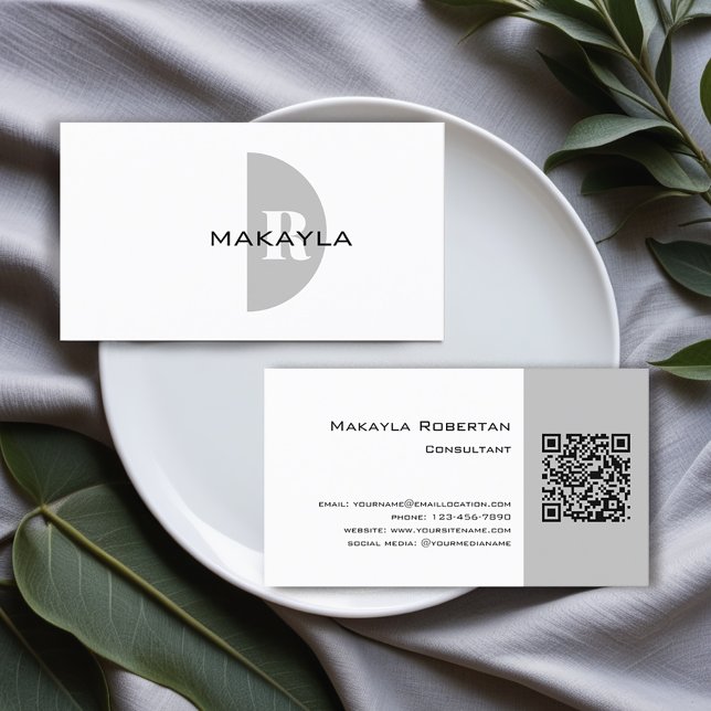 Modern Monogram QR Code Business Card (Get these personalized business cards with a convenient QR code and modern design.)