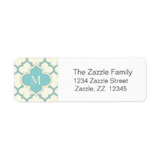 Modern Monogram Quatrefoil Pattern Ivory Turquoise