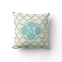 Modern Monogram Quatrefoil Pattern Ivory Turquoise