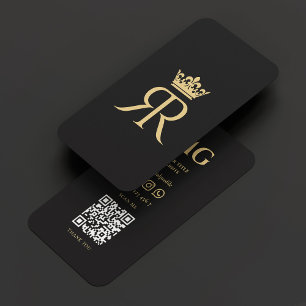 Modern Monogram R Crown Black Luxury Business Card