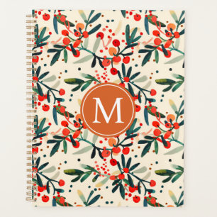 Modern Monogram Red Christmas Holly Berries Planner