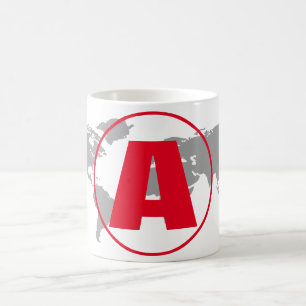Modern Monogram Red Initial Letter World Map Coffee Mug