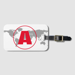 Modern Monogram Red Initial Letter World Map Luggage Tag