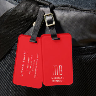Modern Monogram Red Luggage Tag