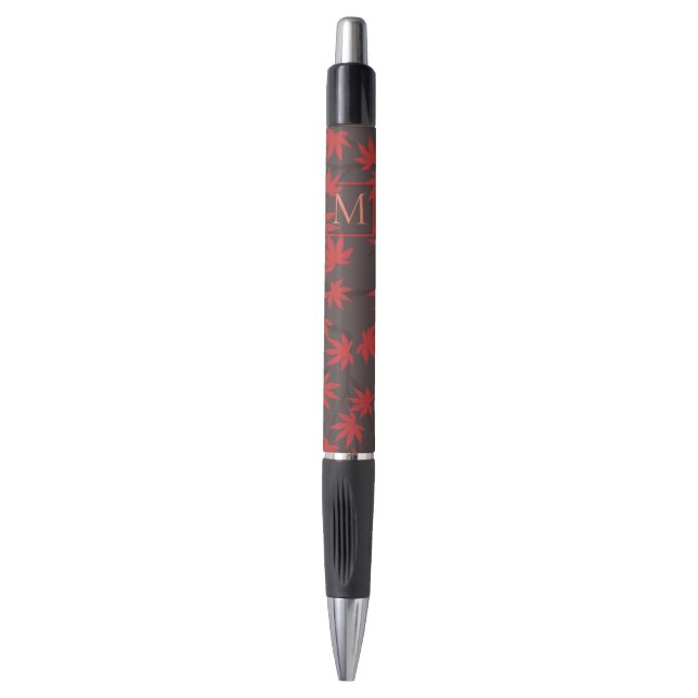 Modern Monogram Red Maple Leaf Grey (Front Vertical)