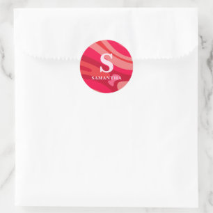 Modern Monogram Red Pink Pattern Classic Round Sticker