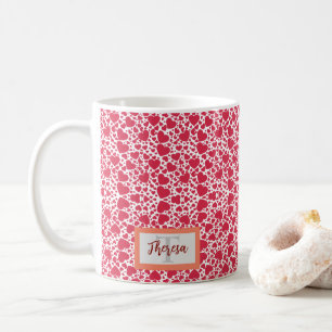 Modern Monogram Red Valentine Heart Pattern Coffee Mug
