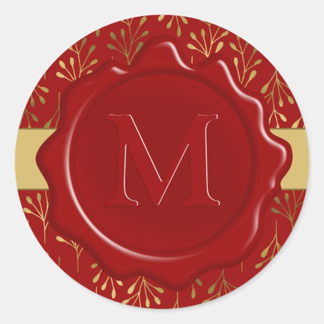 Modern Monogram Red Wax Seal Gold Leaf Pattern (Front)
