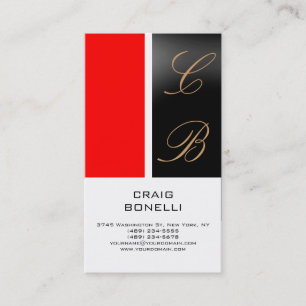 Modern Monogram Red White Black Business Card