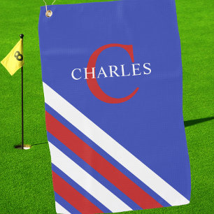 Modern Monogram Red White Blue Golfing Golf Towel