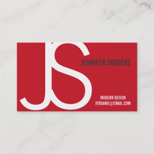 Modern Monogram Red White Business Card