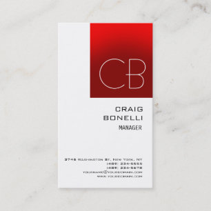 Modern Monogram Red White Unique Business Card