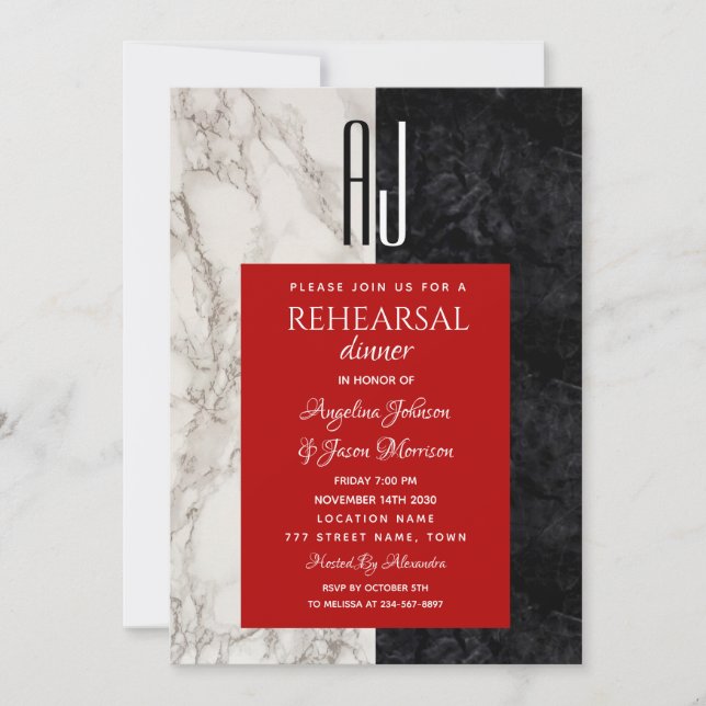 Modern Monogram Rehearsal Dinner Invitation (Front)