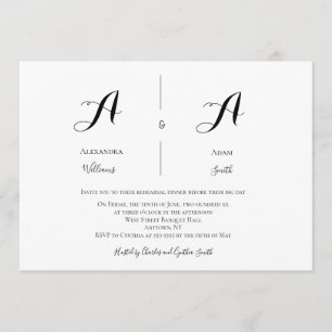 Modern monogram rehearsal dinner invitations