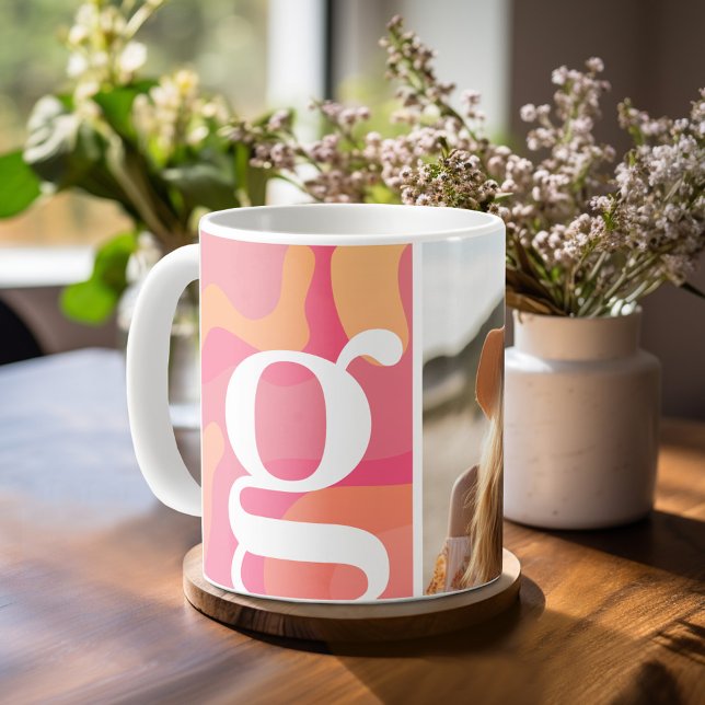 Modern monogram - Retro Organic Curves - Photo Coffee Mug (Personalized Coffee Mug)