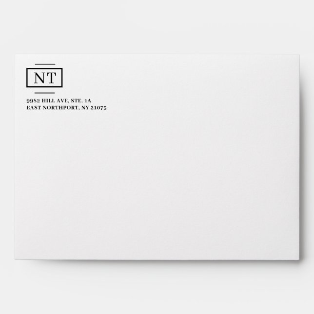 Modern Monogram Return Address Left Aligned Envelope (Front)