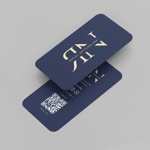 Modern Monogram Reversed Initials Logo Dark Blue Business Card