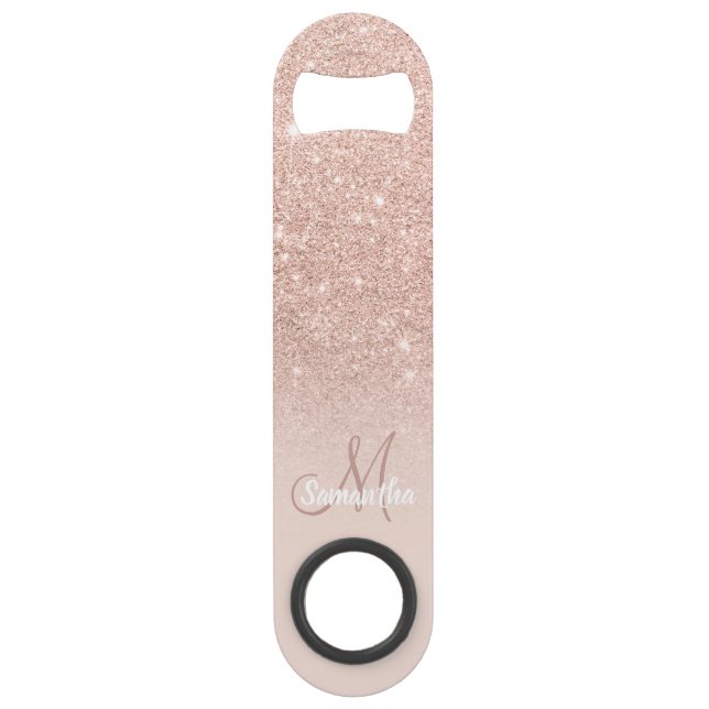 Modern monogram rose gold glitter ombre blush pink (Front)