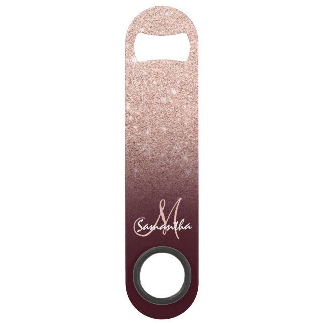 Modern monogram rose gold glitter ombre burgundy (Front)
