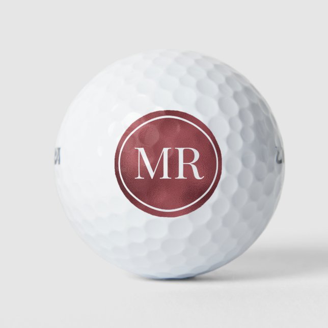 Modern Monogram Rose Gold Golf Balls (Front)