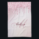 ,modern monogram rose gold purple glitter tea towel<br><div class="desc">elegant pink metallic background with girly rose gold purple glitter. The text features can be customised. You can add your own name.</div>