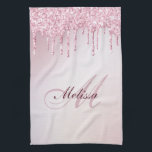 ,modern monogram rose gold purple glitter tea towel<br><div class="desc">elegant pink metallic background with girly rose gold purple glitter. The text features can be customised. You can add your own name.</div>