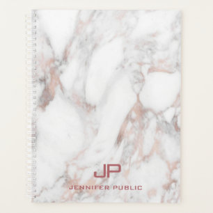 Modern Monogram Rose Gold White Marble Elegant Planner