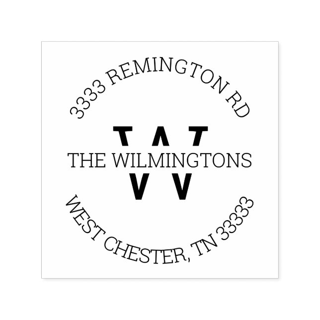 Modern Monogram Round Return Address Self-inking Stamp (Design)