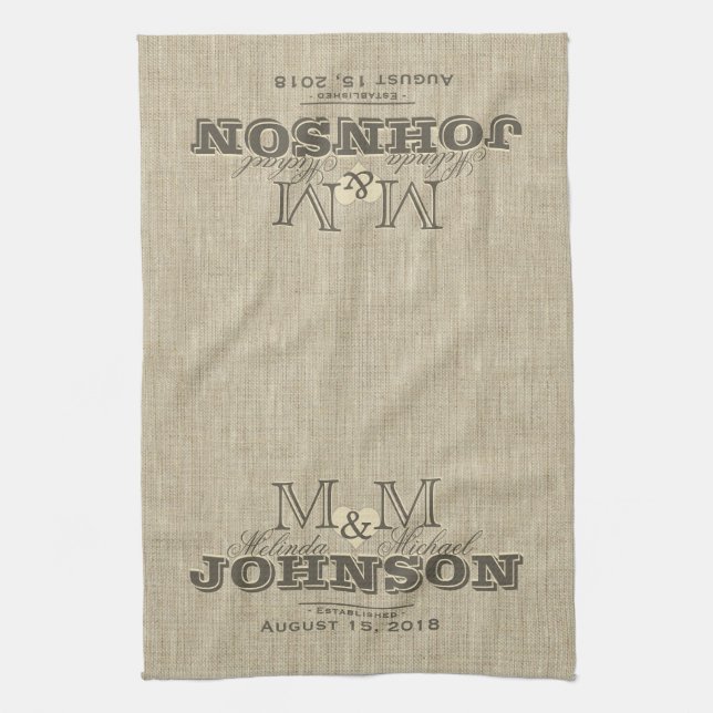 Modern Monogram | Rustic Beige Tea Towel (Vertical)