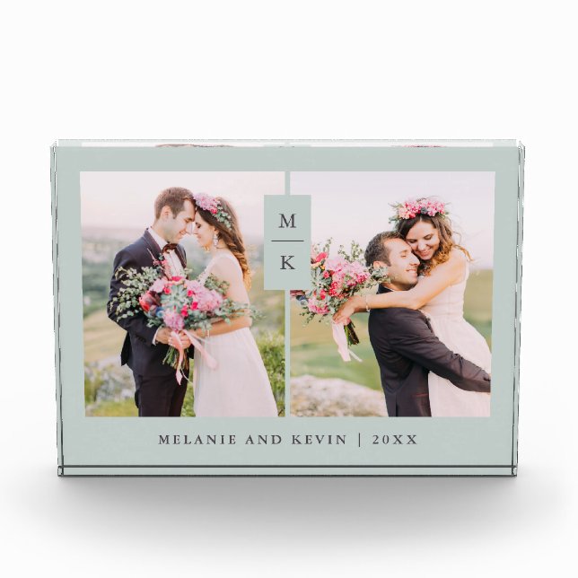 Modern Monogram | Sage Green Two Photo Block (Front)