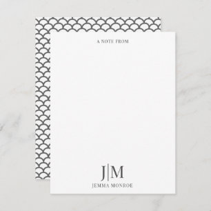 Modern Monogram Scallop Pattern Flat Note Card