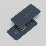 Modern Monogram Science Scientist Dark Blue Gold Business Card<br><div class="desc">Modern Monogram Science Scientist Dark Blue Gold business card with QR code</div>