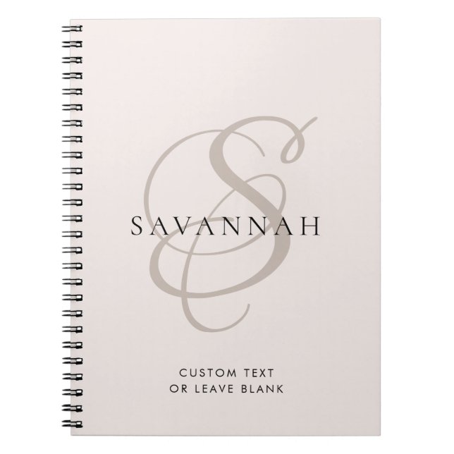 Modern Monogram Script Blush Pink Custom Name Notebook (Front)