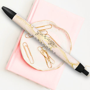 Modern Monogram Script Blush Pink Gold Foil Black Ink Pen