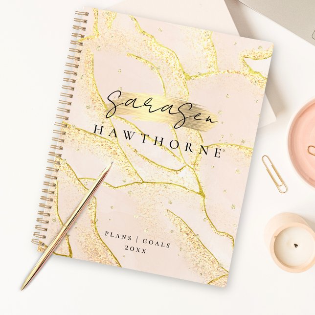 Modern Monogram Script Blush Pink Gold Foil Planner (Creator Uploaded)