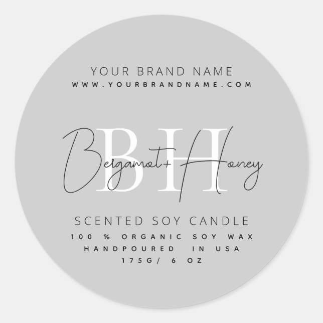 Modern monogram script candle label (Front)