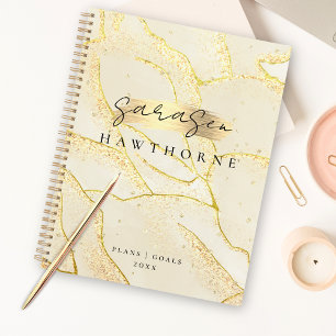 Modern Monogram Script Elegant Ivory Gold Foil Planner