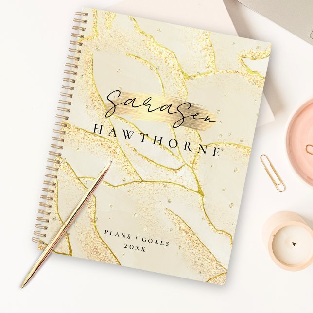 Modern Monogram Script Elegant Ivory Gold Foil Planner (Creator Uploaded)